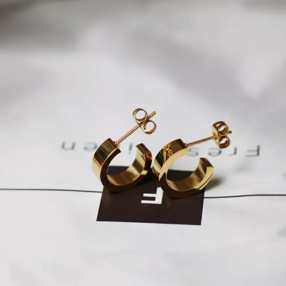 18K Real Gold Plated Stainless Steel Hoop Earrings Non Tarnish Hoop Earrings